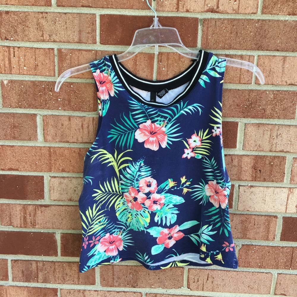 Tropical Floral Print Tank Top- Large